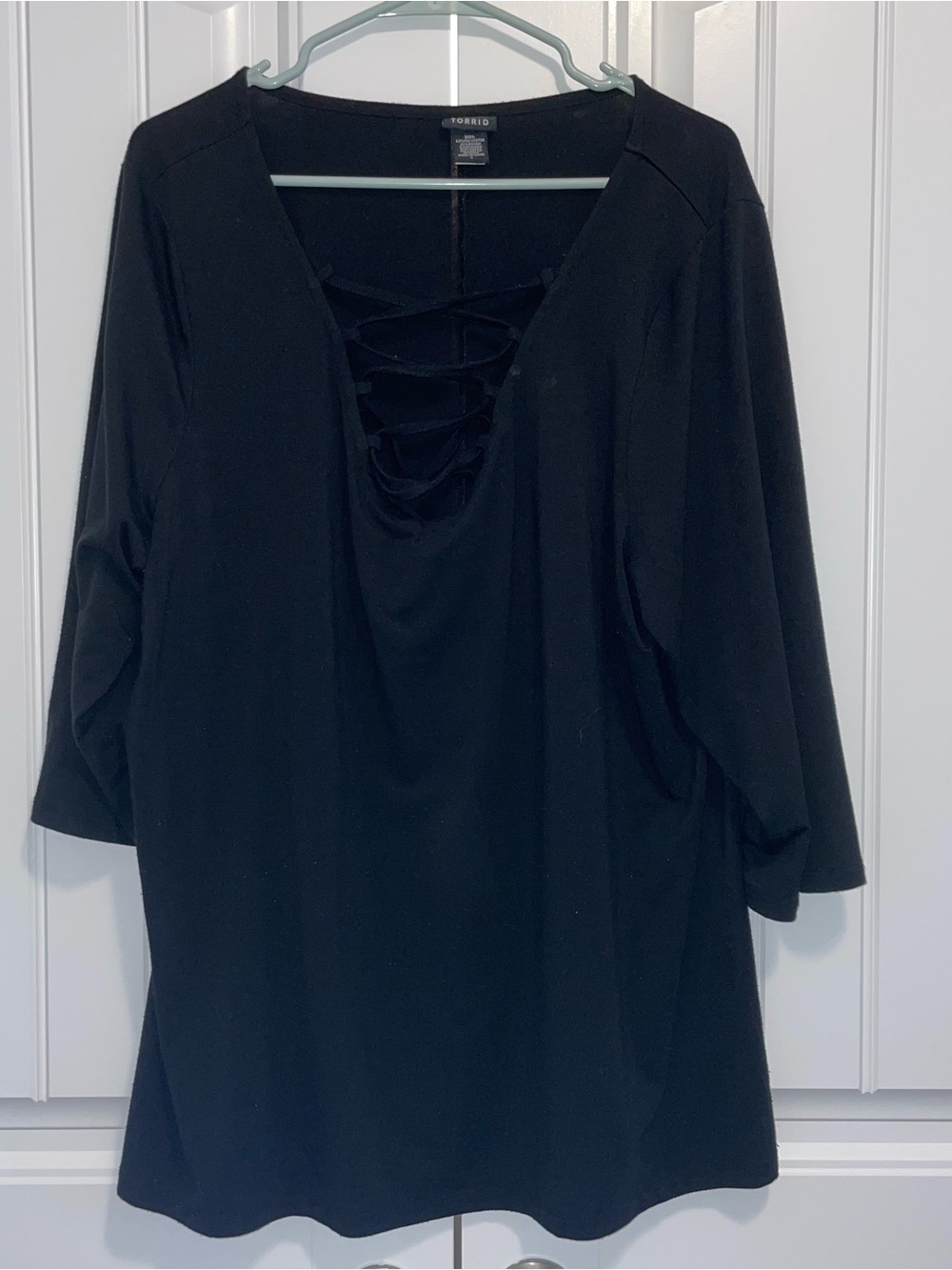 torrid Black Lace-Up V-Neck Tunic Top
